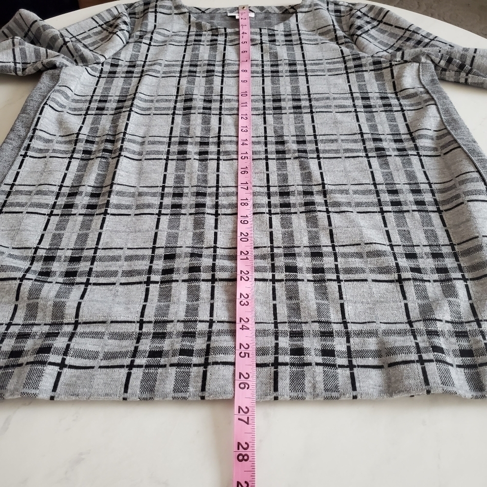 J. Jill Gray Black Silver Metallic Plaid Medium - Picture 2 of 11